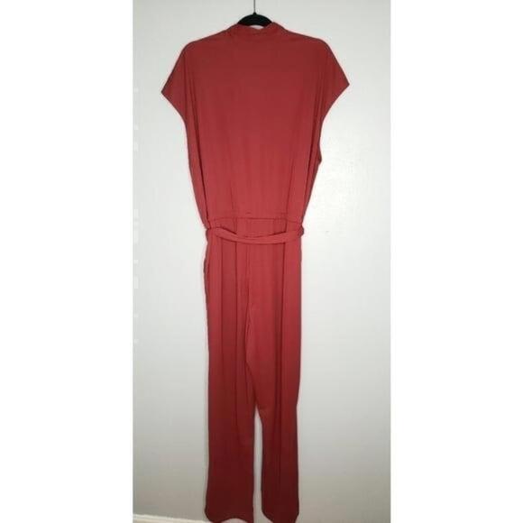 H by Halston Red Wrap Tie Jumpsuit - Picture 3 of 5